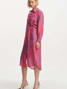 Essentials Purple Midi Shirt Dress with Coral Floral Print